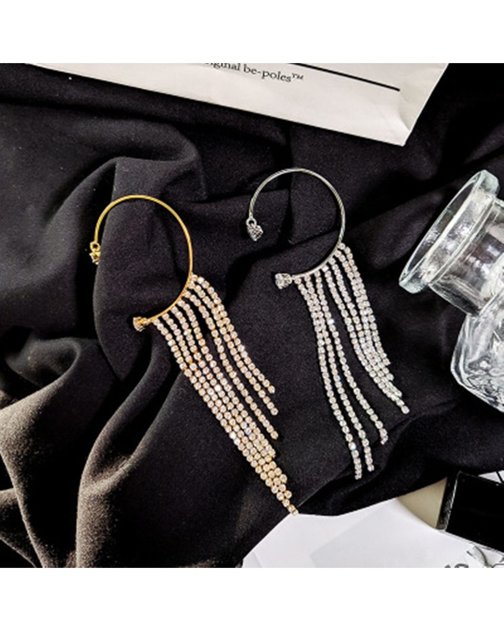Luxury Crystal 1PC Bling Rhinestone Tassel Non Ear Piercing Drop Earrings Jewelry front-5