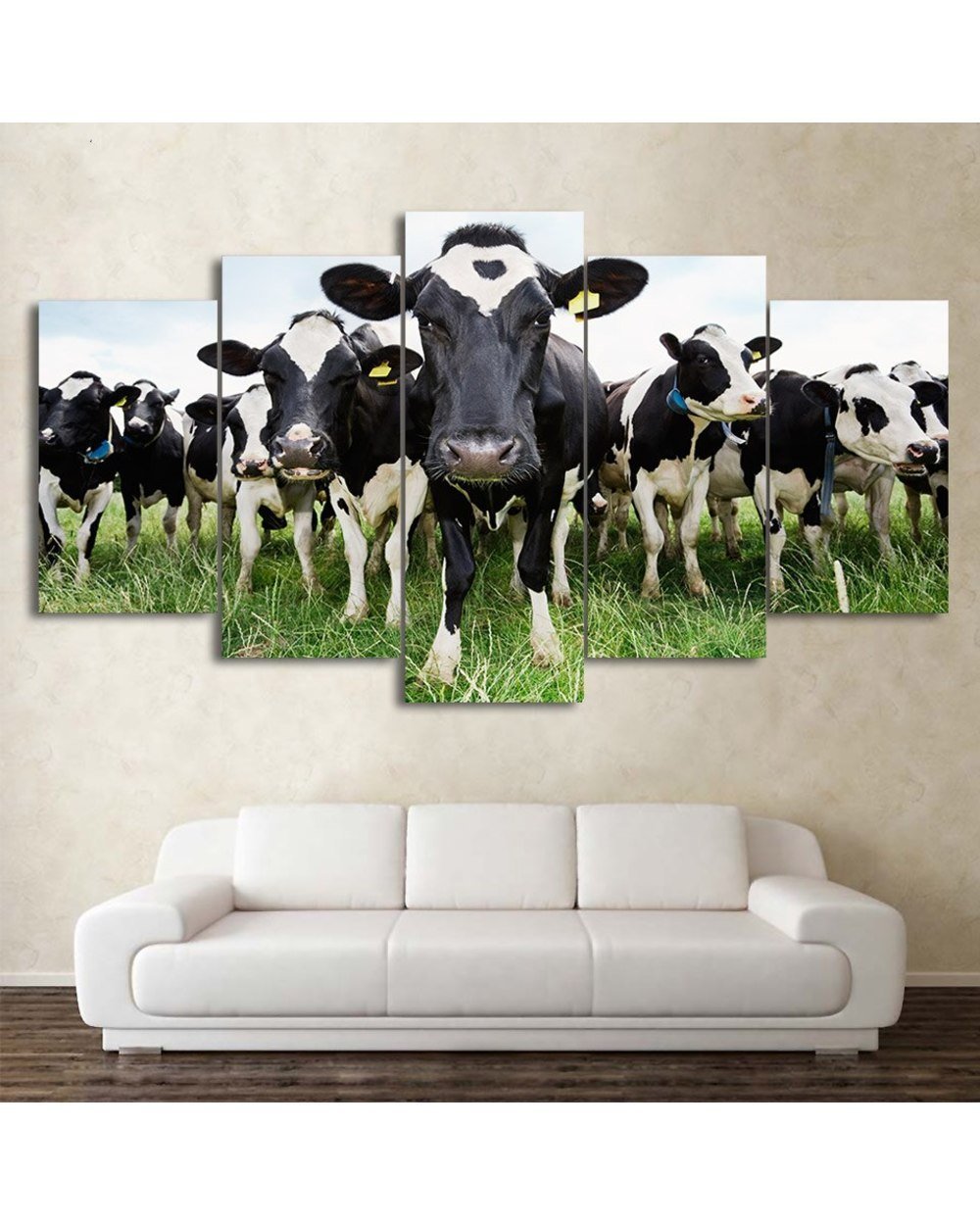 Milk Cow Line Up Picture Print Animal 5 Panel Canvas Art Wall Decor front-0