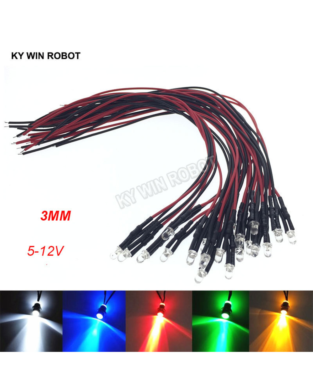 10Pcs 3Mm Led 5-12V 20Cm Pre-Wired White Red Green Blue Yellow Uv Rgb Diode Lamp Decoration Light Emitting Diodes Pre-S front-0