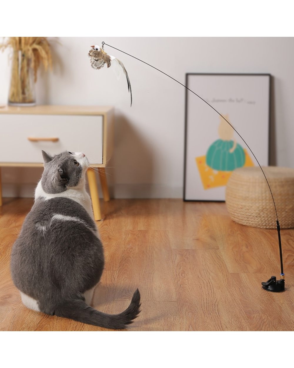 Simulation Bird interactive Cat Toy Funny Feather Bird with Bell Cat Stick Toy for Kitten front-1