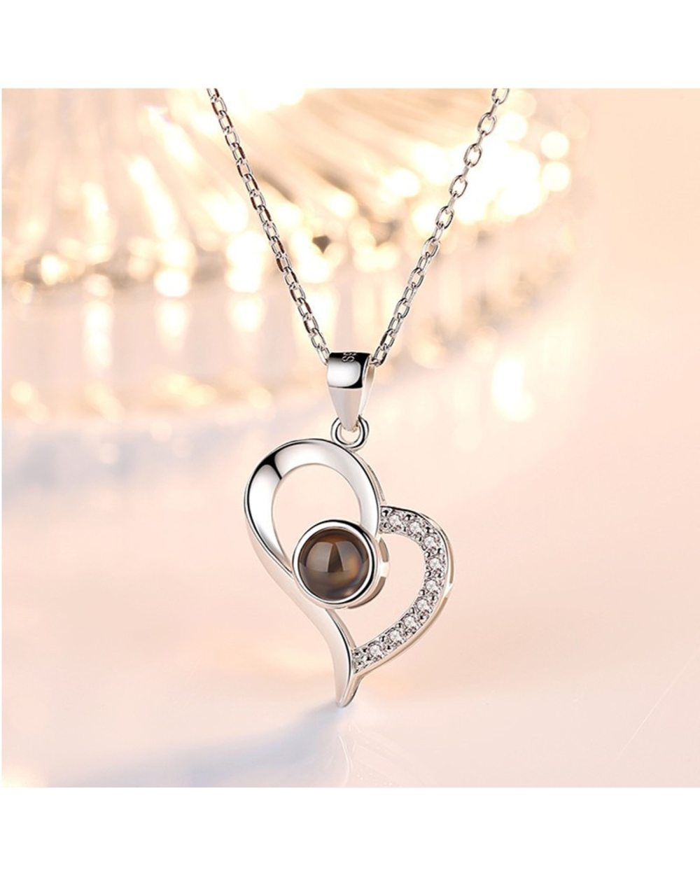 I Love You Necklace 100 Languages Projection Heart Pendant Necklace front-4