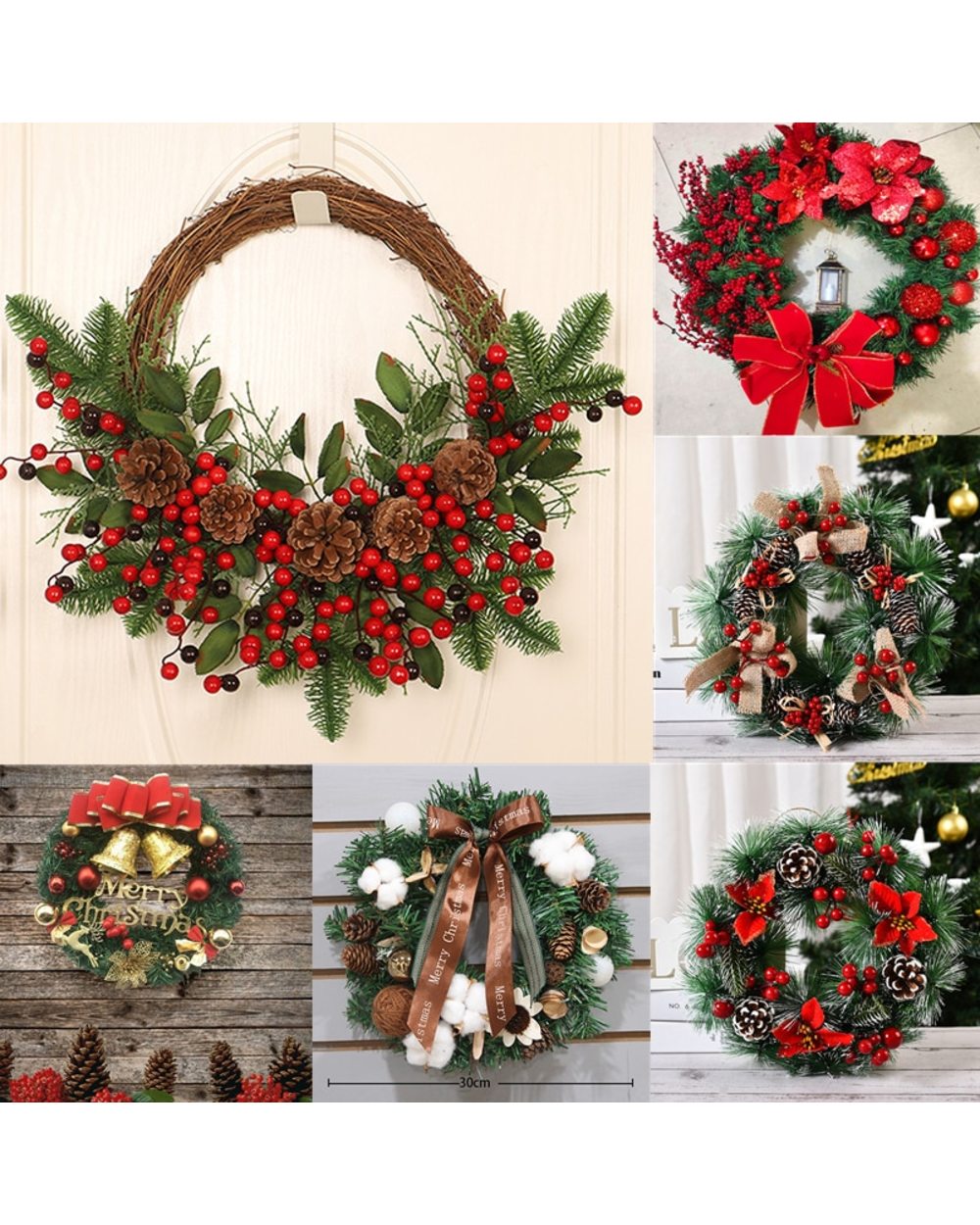 Christmas Rattan Wreath Pine Natural Branches Berries&Pine cones for DIY Christmas Wreath Supplies Home Door Decoration front-0
