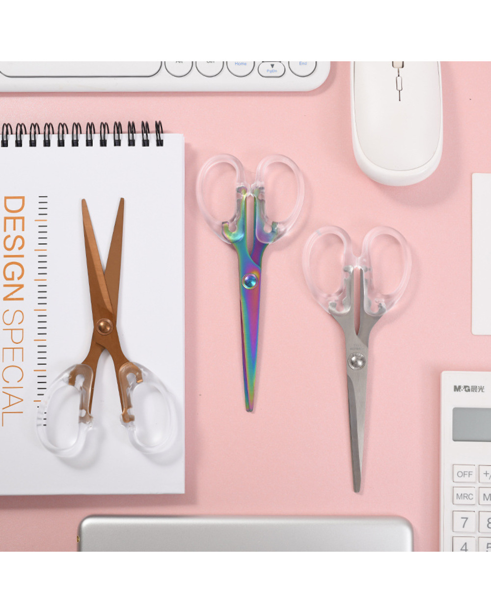 Transparent Ps Rose Gold Stapler Puncher Nail Remover Scissors Office Supplies Bookbinding Staple Remover Hole Punch Sc front-3