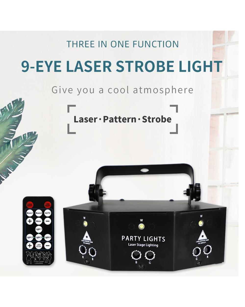 9-Eye Rgb Disco Stage Lamp Dmx Remote Control Strobe Light Dj Led Laser Light Halloween Christmas Bar Party Projetor Ho front-5
