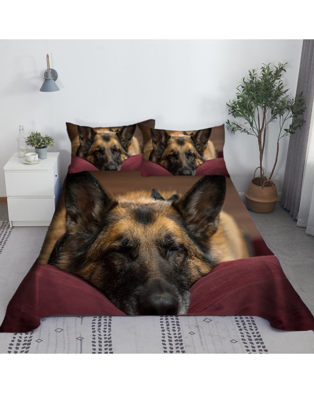 German Shepherd Animal Dogs Polyester Bed Flat Sheet With Pillowcase Bedding front-0