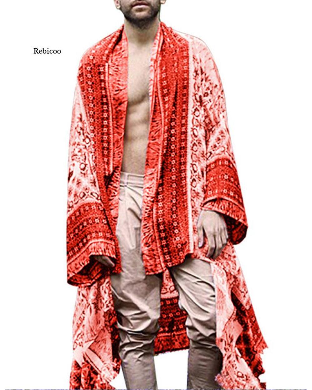 New Men Shirt Long Sleeve Vintage Print Ethnic Style High Street Beach Camisa Chic Breathable Hawaiian Men Shirts front-1