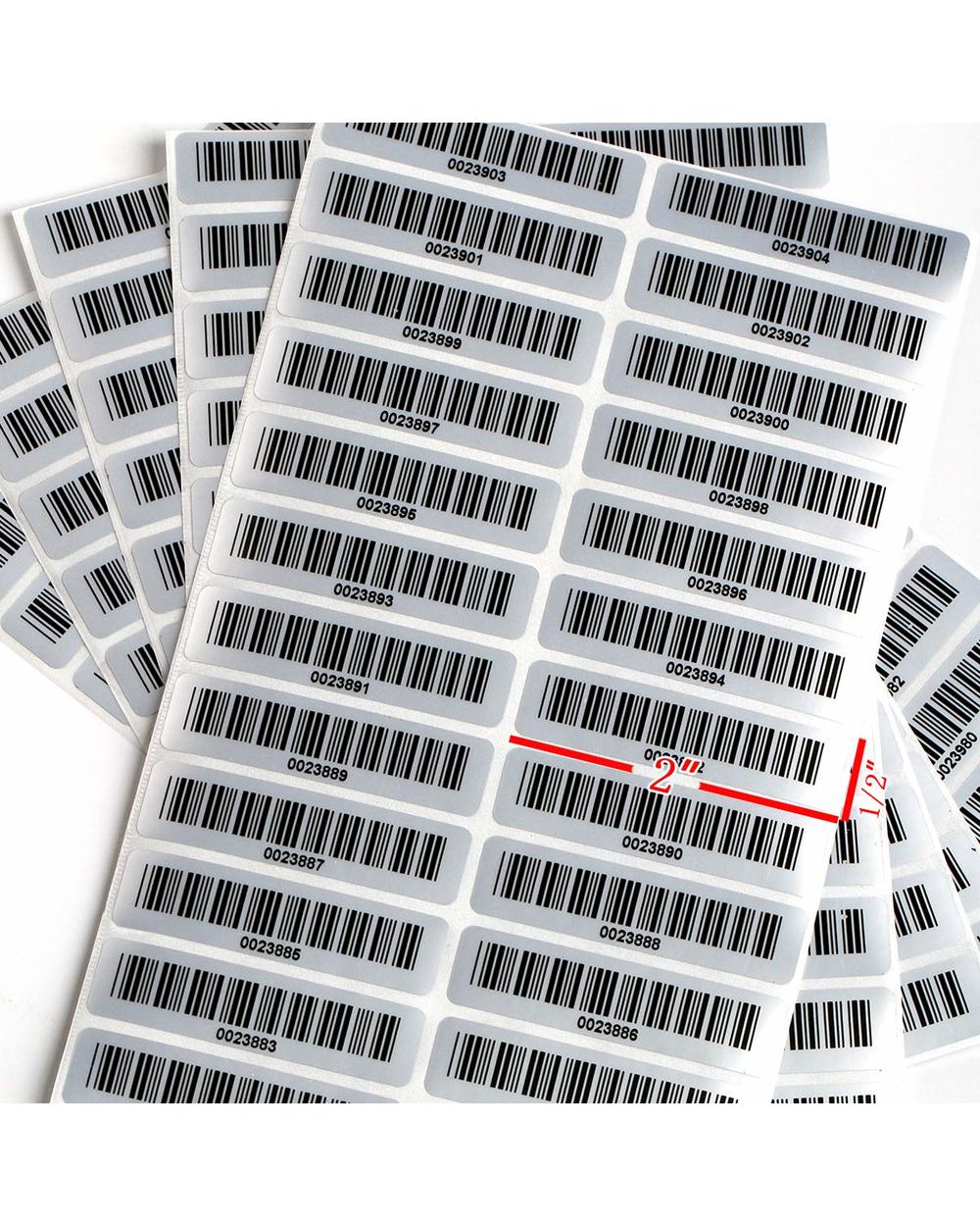 120Pcs/Lot Asset Tags Pre-Printed With Barcode Code39 Laebles Matte Silver Pet No Duplication Number No Fading Size 2&Q front-4