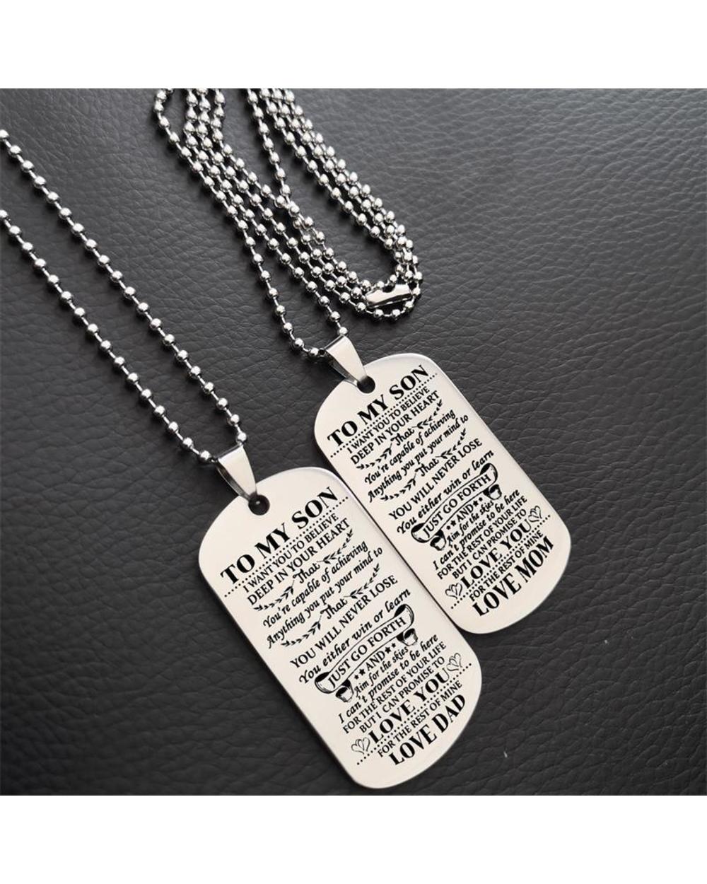 Dog Tags Pendant Necklace Family Jewelry To My Son Daughter We Love You Love Dad Mom Necklace Military Army Cards front-5