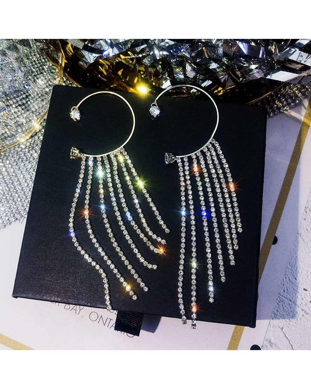 Luxury Crystal 1PC Bling Rhinestone Tassel Non Ear Piercing Drop Earrings Jewelry front-0