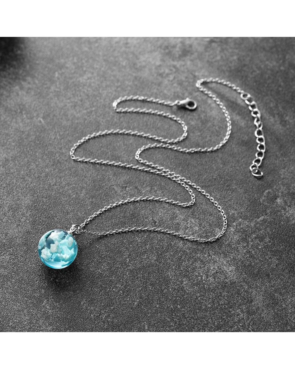Chic Transparent Resin Rould Ball Moon Pendant Necklace Women Blue Sky White Cloud Chain Necklace Fashion Jewelry Gifts front-2