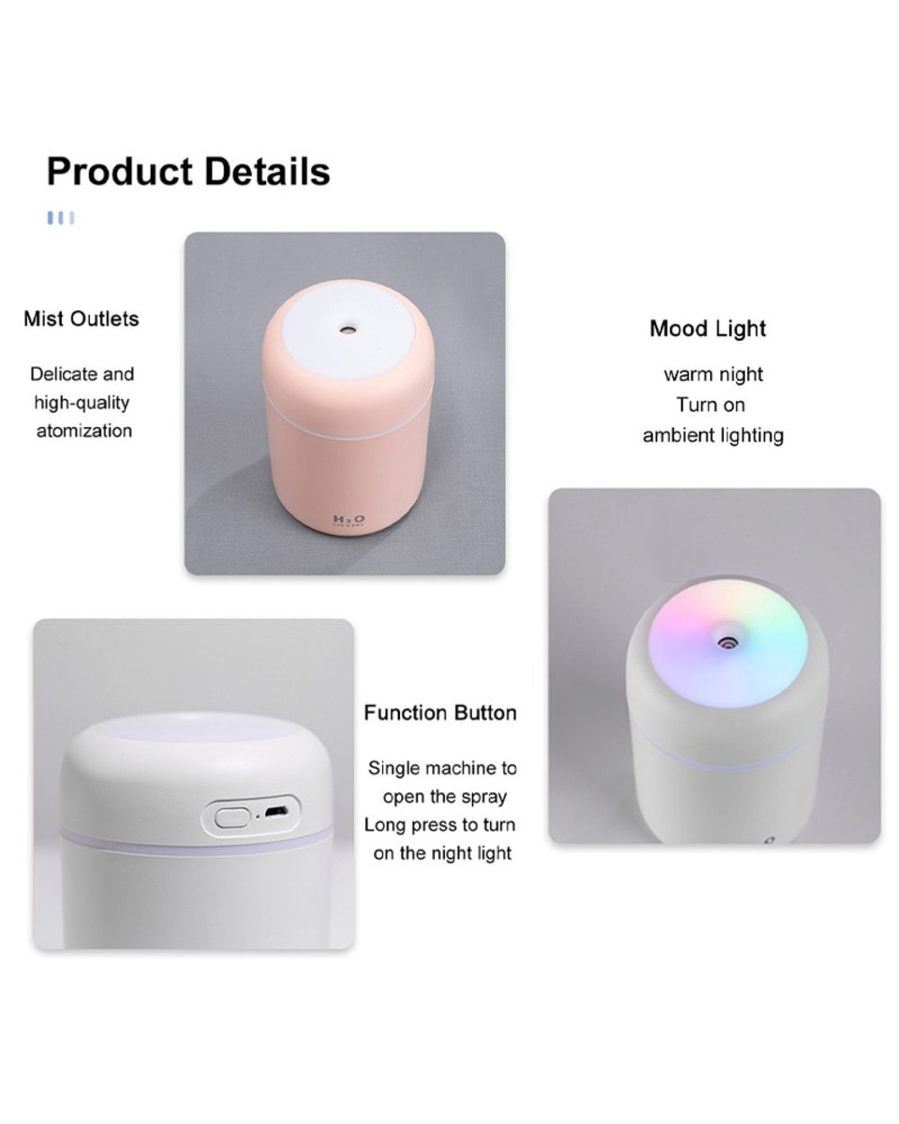 300Ml Desktop Led Air Humidifier Ultrasonic Usb Aroma Essential Oil Diffuser Mini H2o Cool Mist Maker Atomizer For Bedr front-5