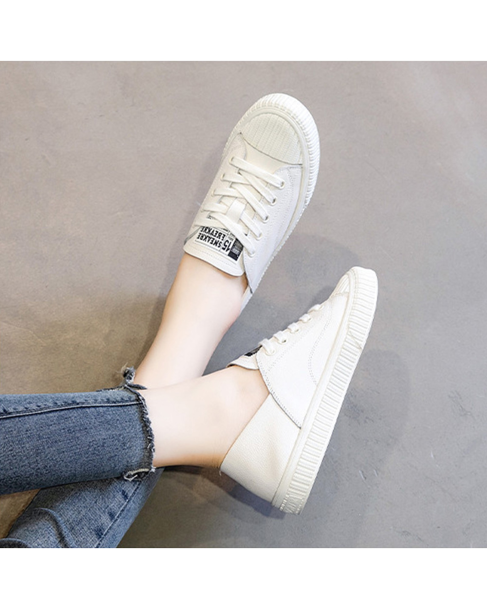 Cxjywmjl Top Layer Cowhide Women Flats Sneakers Spring Genuine Leather Little White Shoes Ladies Fashion Casual Vulcani front-2