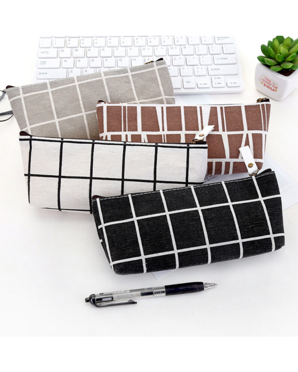 New Transparent Pvc Pencil Bag Canvas Flower 20Cm Stationery Storage Pencil Case Waterproof Pencil Pouch School Student front-4