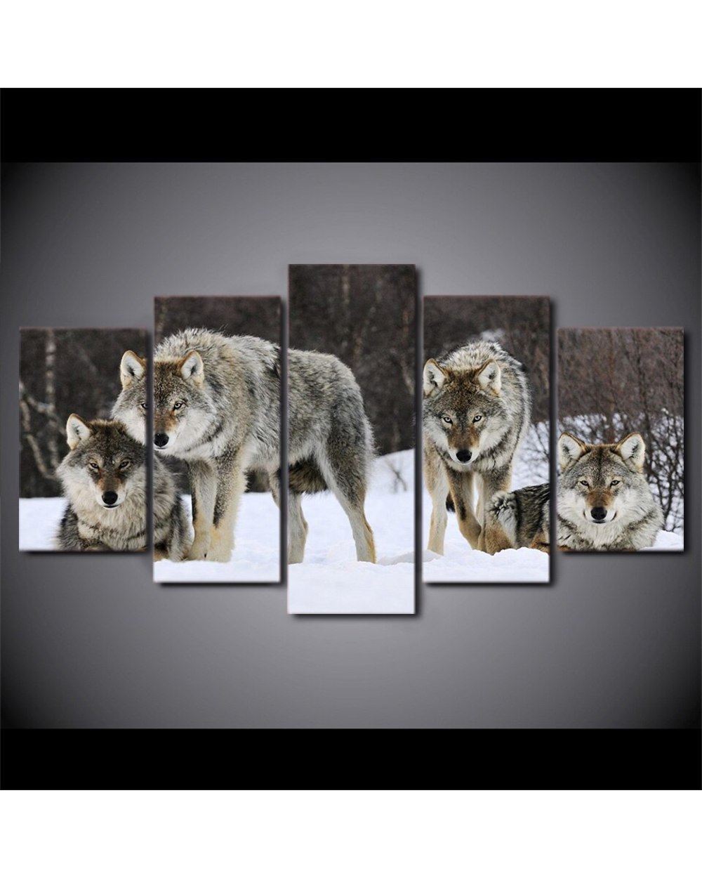 Wild Wolf in the Snow Animal Picture Animal 5 Panel Canvas Art Wall Decor front-2
