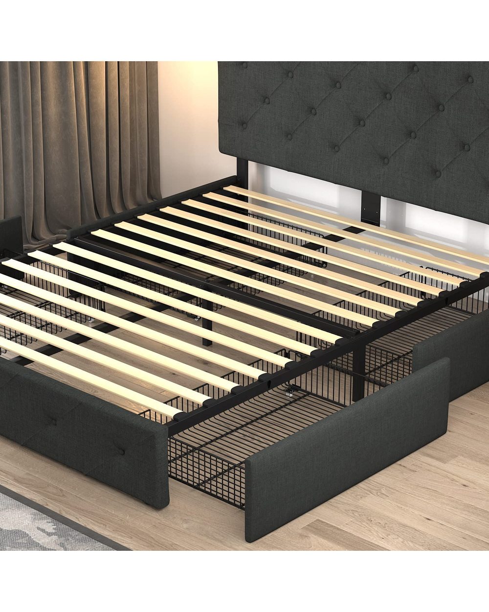 Queen Platform Bed Frame with 4 Storage Drawers front-4