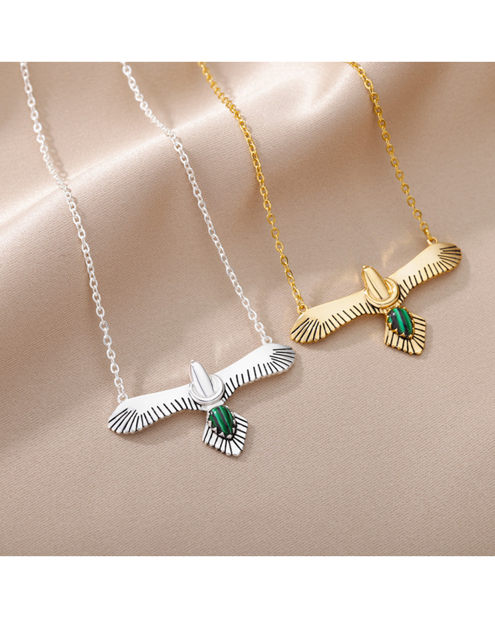 Vintage Eagle Pendant Necklaces For Women Stainless Steel Anima Wings Choker Necklace front-5