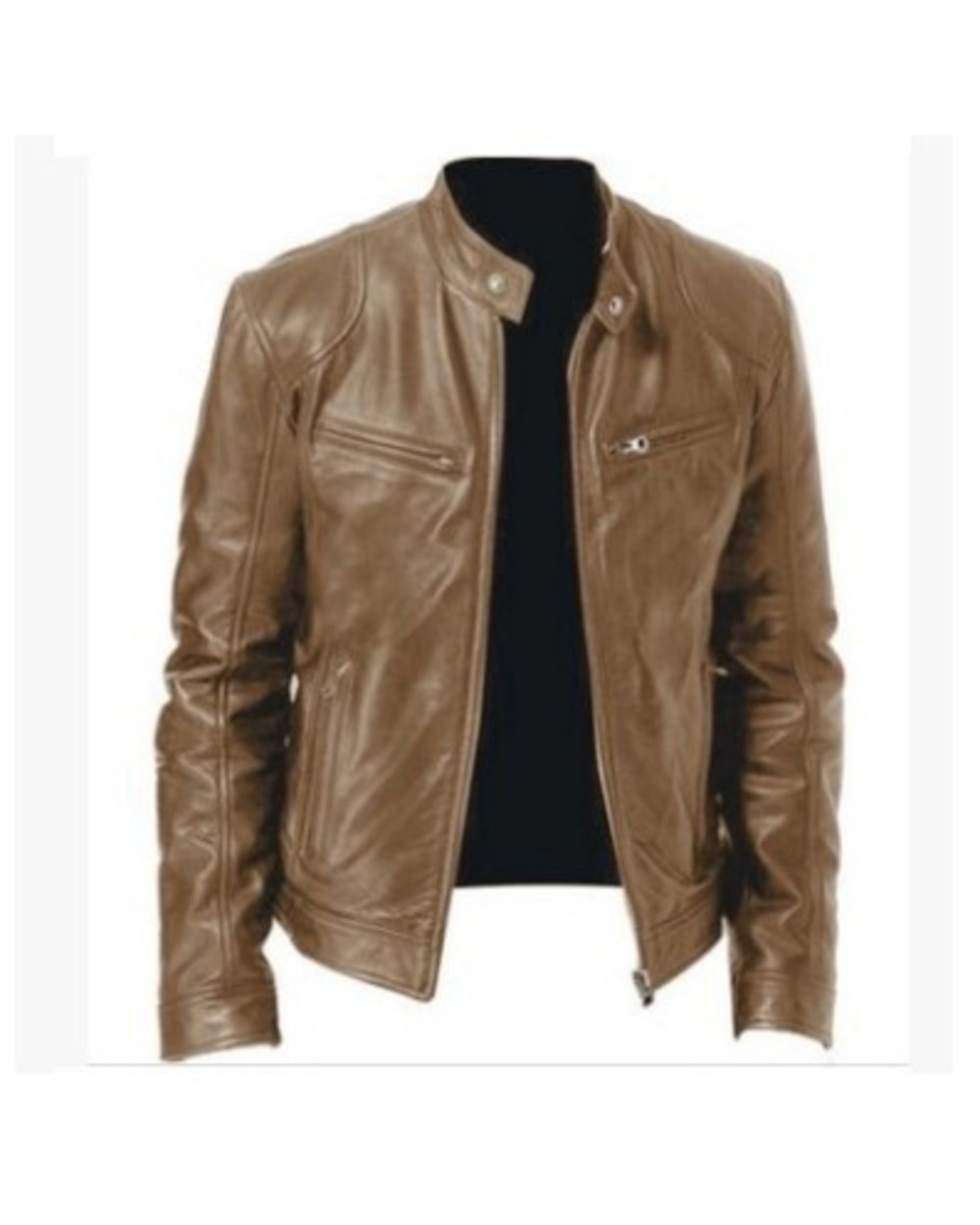 Jacket Slim Fit Stand Collar PU Jacket Male Anti-wind Motorcycle L Jackets Men front-5