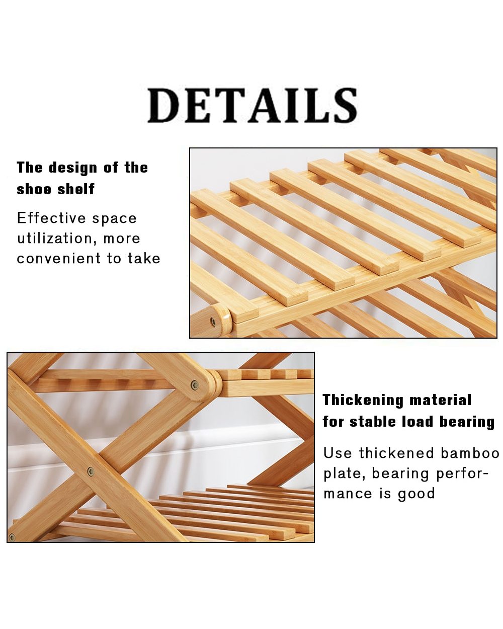 3/4 Layers Natural Bamboo Folding Shoe Shelf Storage front-5