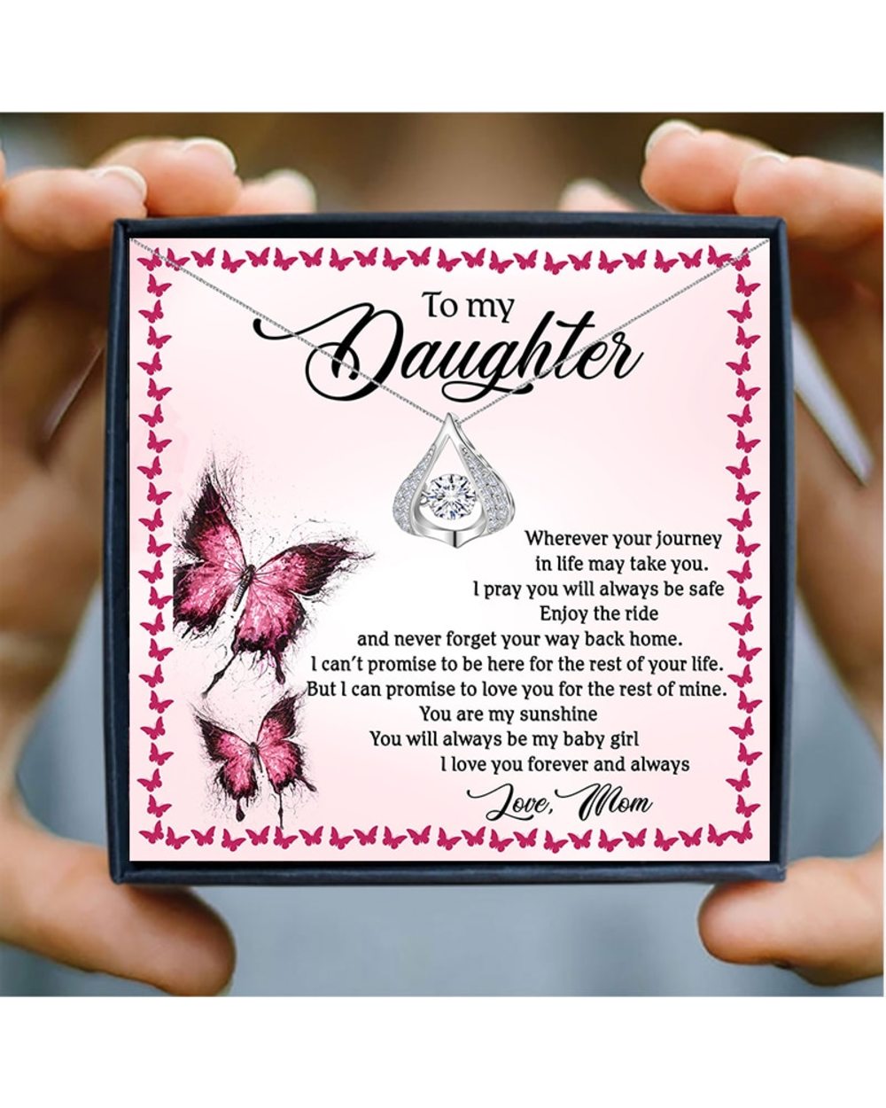 To Daughter Drop Crystal Necklace Women Pendant Necklace Family Jewelry Birthday Christmas Gift front-0