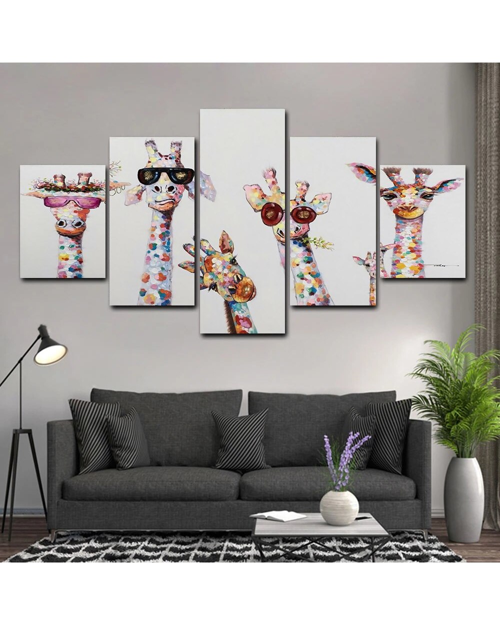 Abstract Animal Giraffe Picture Print Abstract 5 Panel Canvas Art Wall Decor front-2