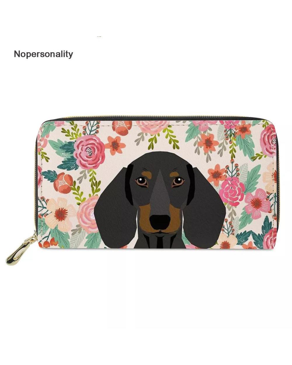 Nopersonality Floral Dachshund Dog Print Leather Wallets for Women Long Female Clutch Money Bag Holders front-0