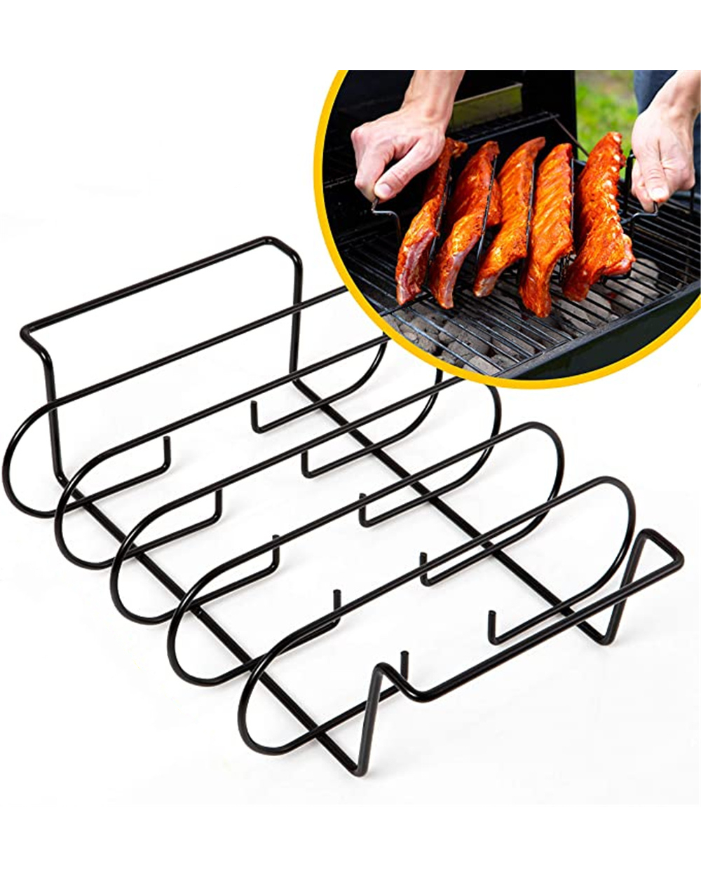 Non-Stick Rib Rack- Porcelain Coated Steel Roasting Stand front-0
