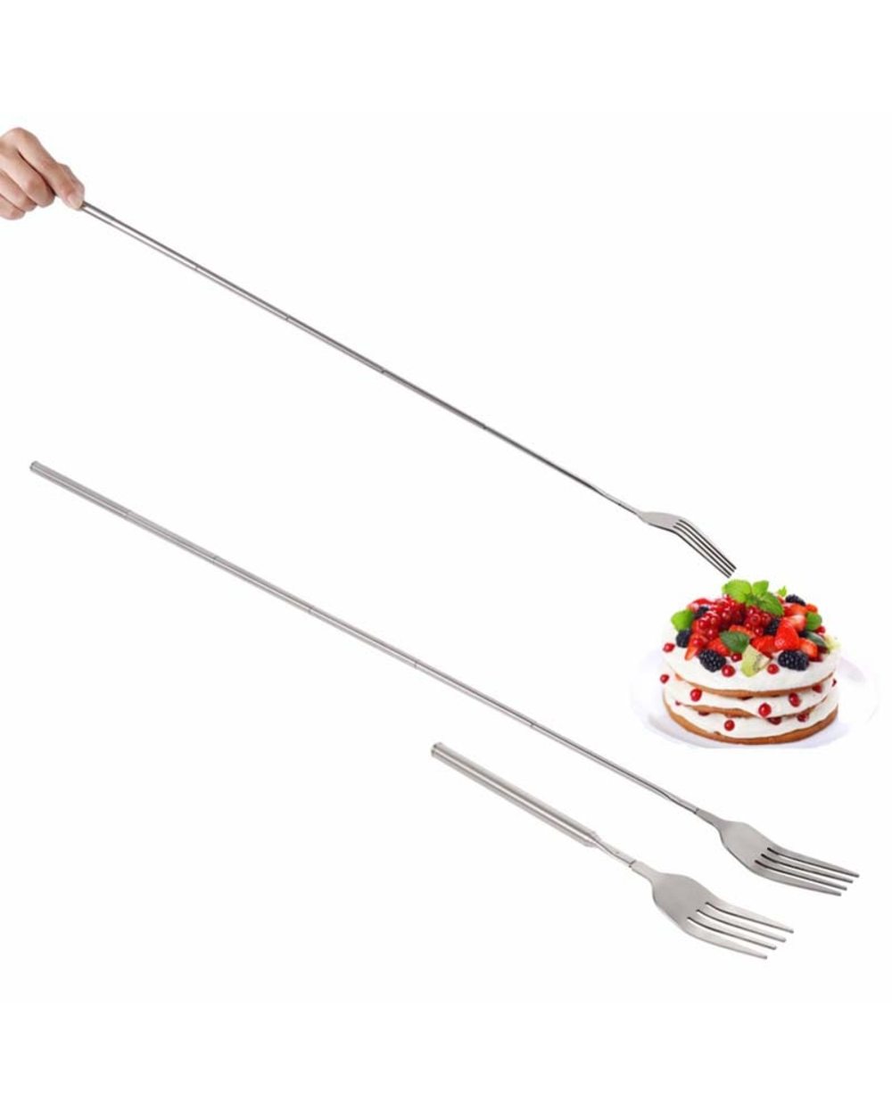 Stainless Steel Western Style BBQ Dinner Fruit Dessert Long Cutlery Forks Telescopic Extendable Fork Kitchen Tool Fruit front-3