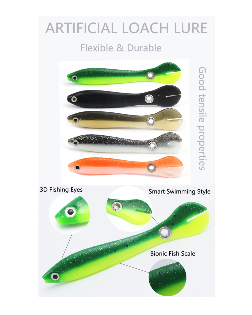 5pcs Soft Bait 100mm 6g Artificial Soft Loach Fishing Lure front-0