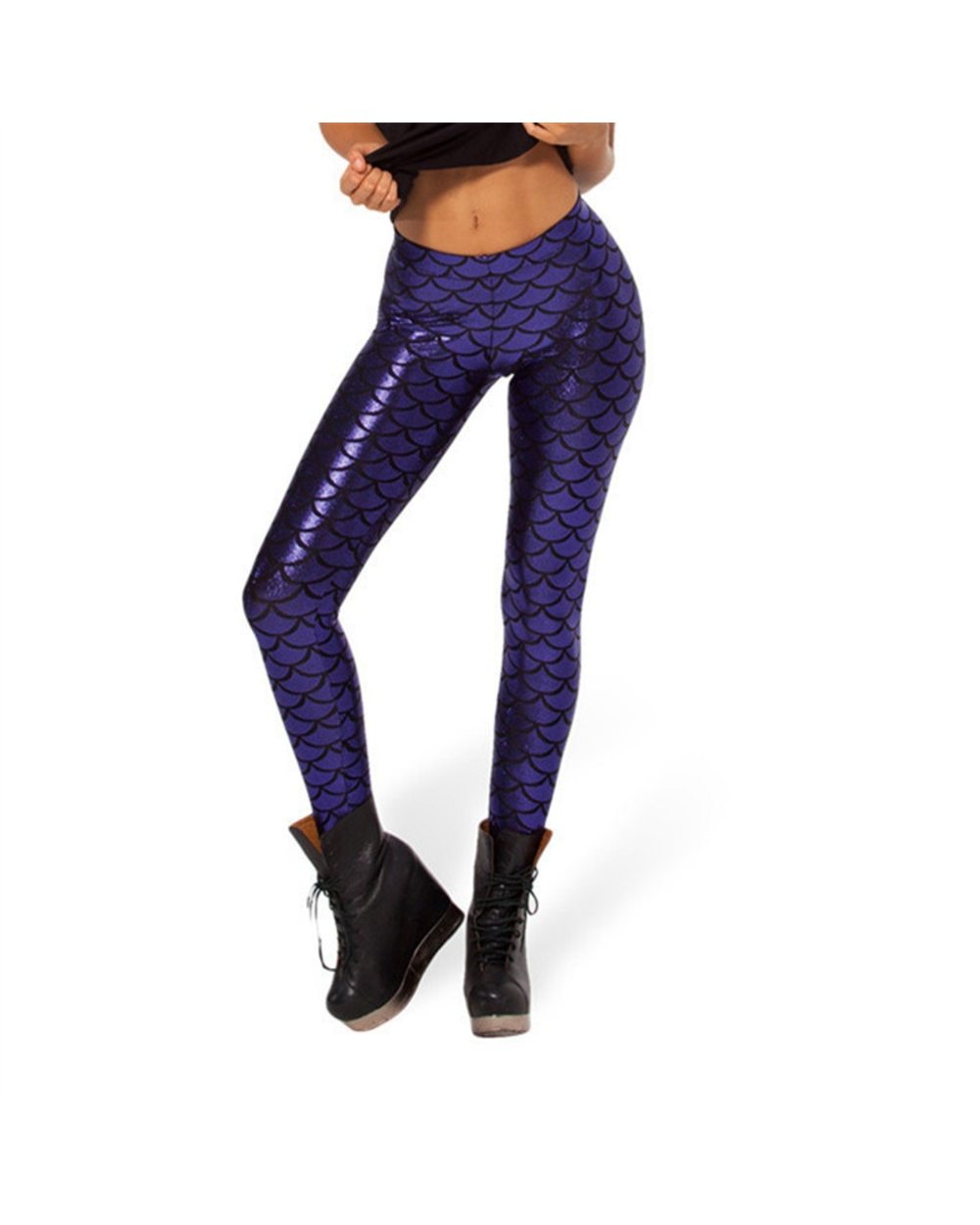Colorful Leggings Black Milk Digital Printing Mermaid Fish Scale High Elastic Waist Women Workout Push Up Gym Pants New front-4