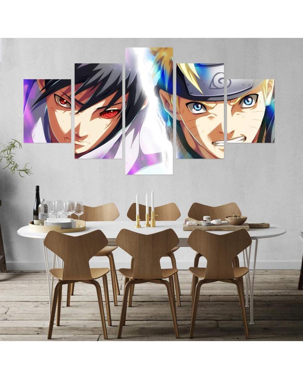 Anime Manga Ninja Fight Picture Print Anime 5 Panel Canvas Art Wall Decor front-1