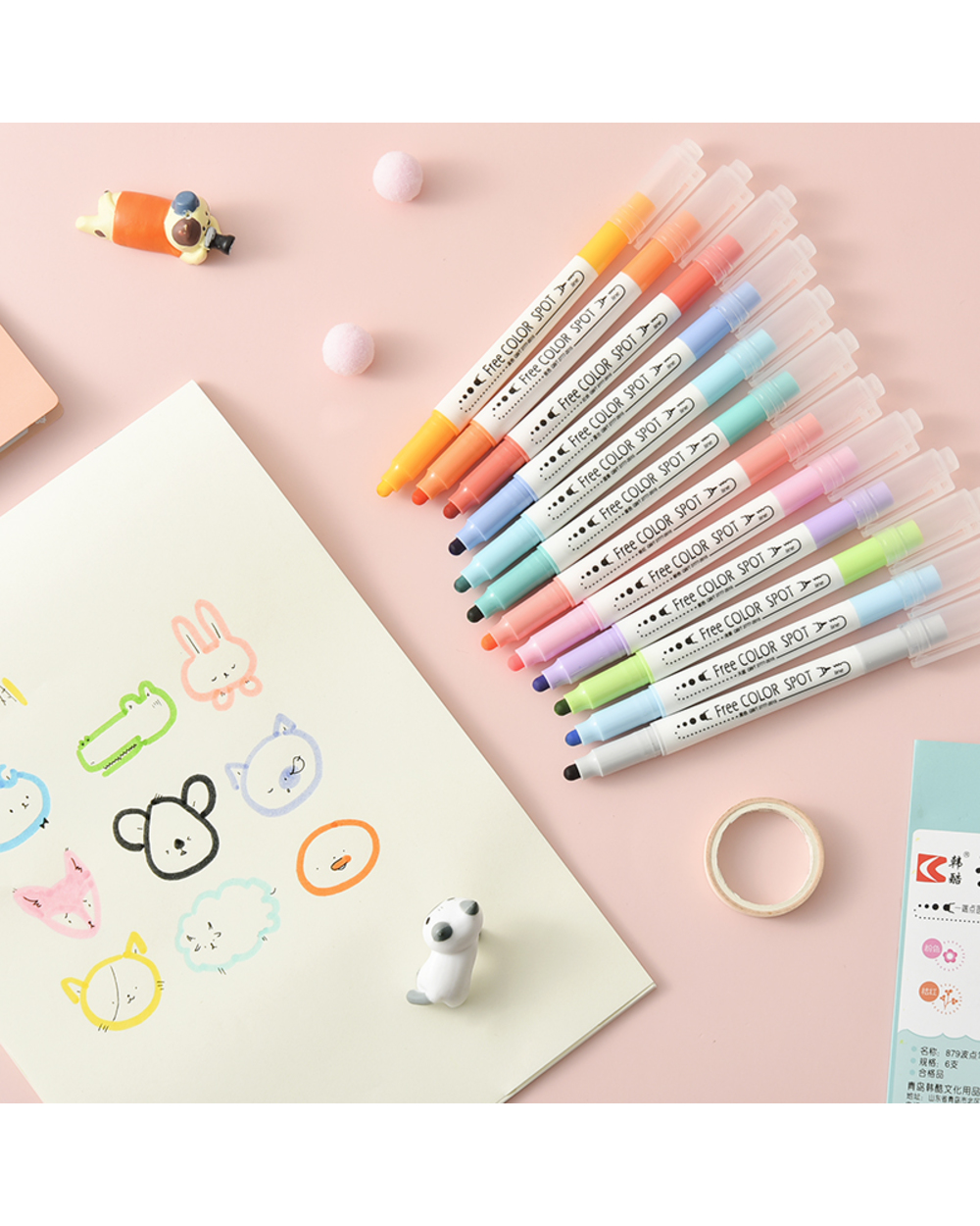 12 Colors Creative Highlighter Pen Novelty Colored Dot Painting Color Markers Dual-Tip Hand Account Pens For School Chi front-5