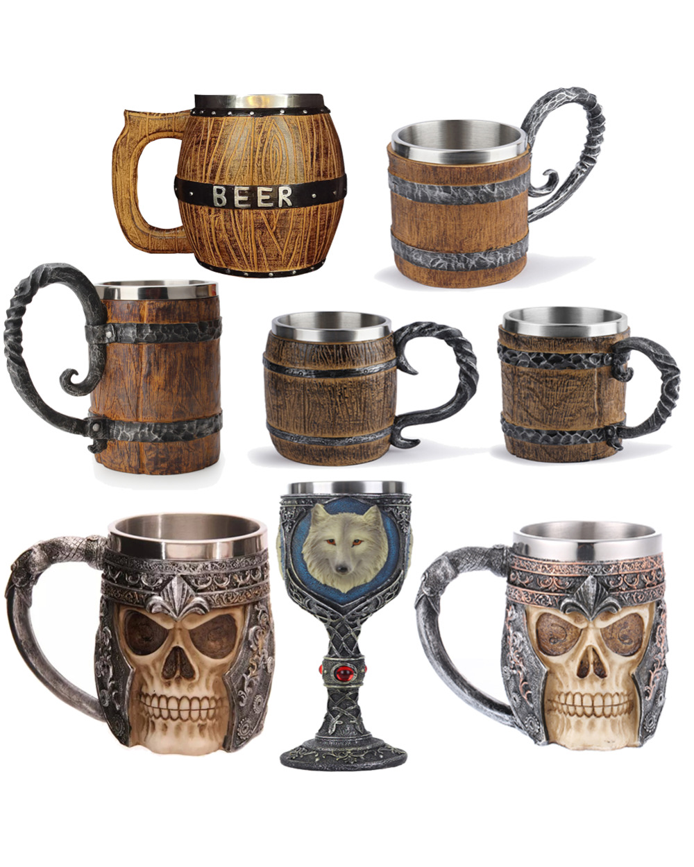 Wood Style Beer Mug Drinking Mug Metal Insulated Coffee Tea Bar Drinking Cup front-0