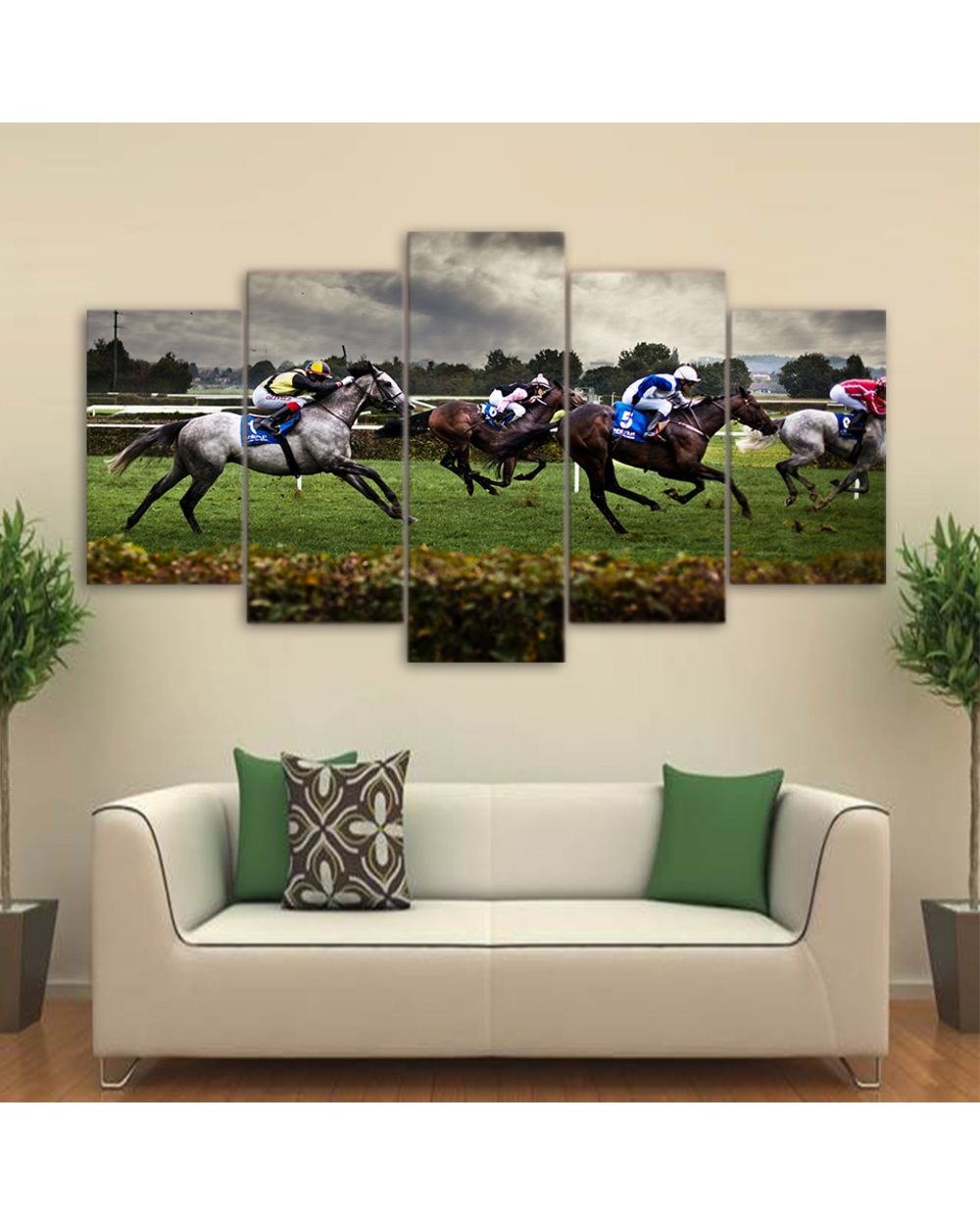 Fast Horse Racing and Racer Picture Print Sports 5 Panel Canvas Art Wall Decor front-0