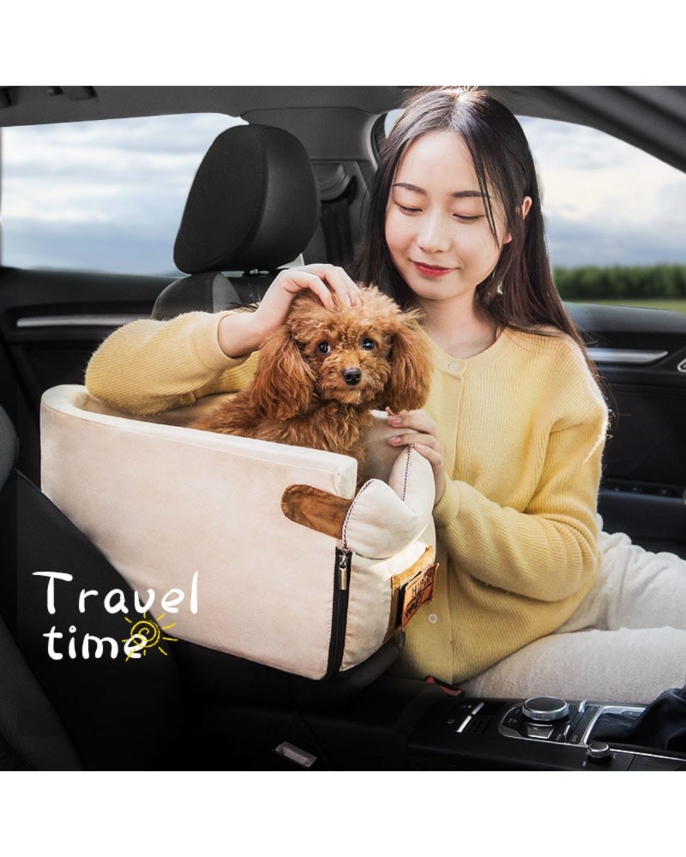 Portable Pet Dog Car Seat Central Control Nonslip Dog Carriers Safe Car Armrest Box Kennel Bed For Small Dog Cat Travel front-2