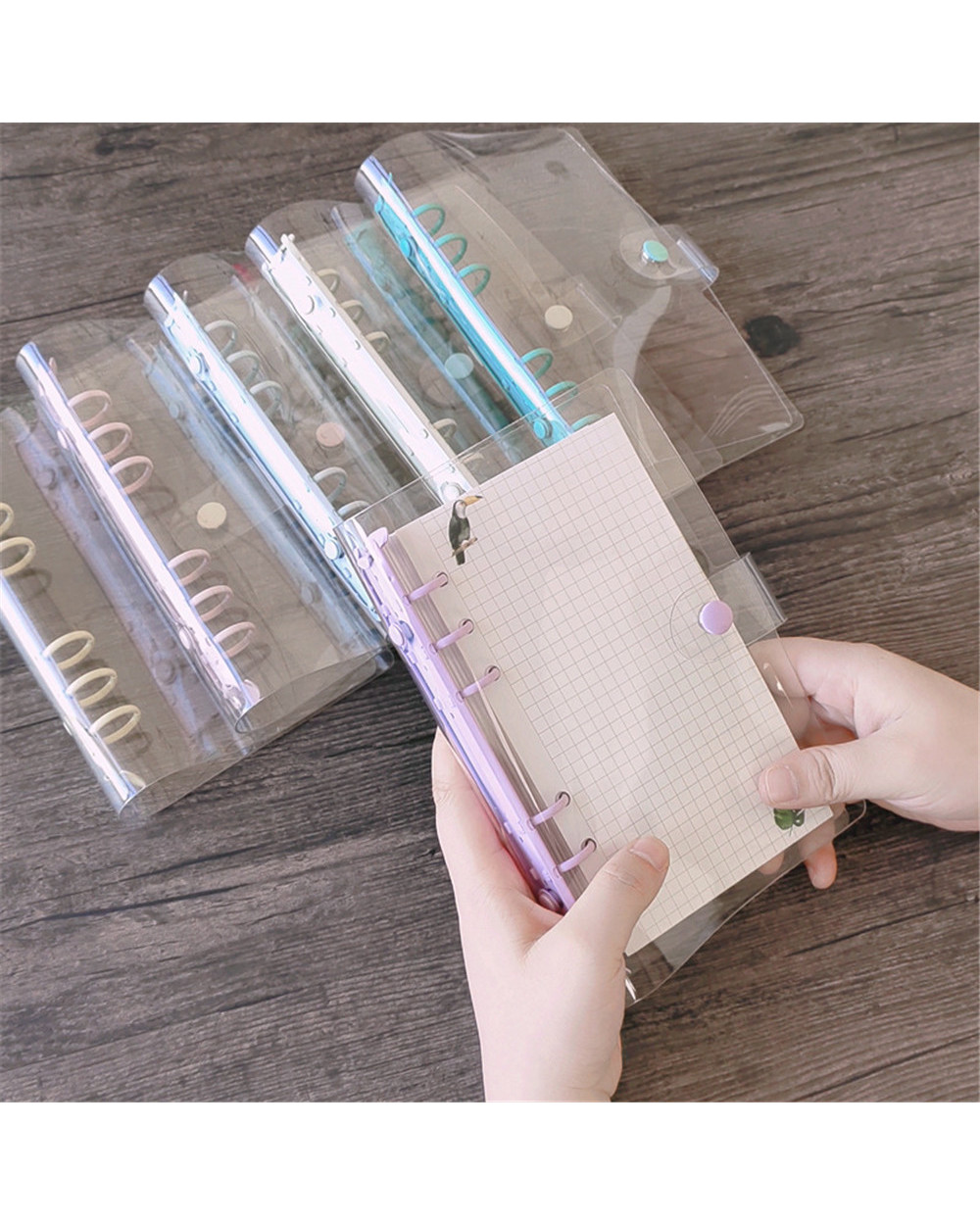A5 A6 Transparent Pvc Loose-Leaf Notebook Cover Macaron Color 6 Ring Binder Diary Journal Planner Korean Stationery Sch front-1