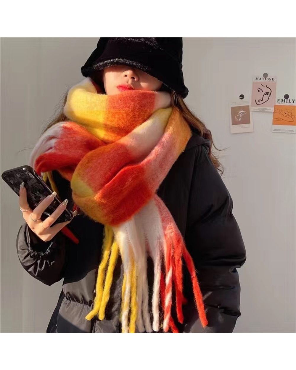 Mohair Rainbow Winter Plaid Cashmere Scarf Shawl Wrap Chequered Scarves Necks Warm Long Tassel Thicker Bufanda Invierno front-5