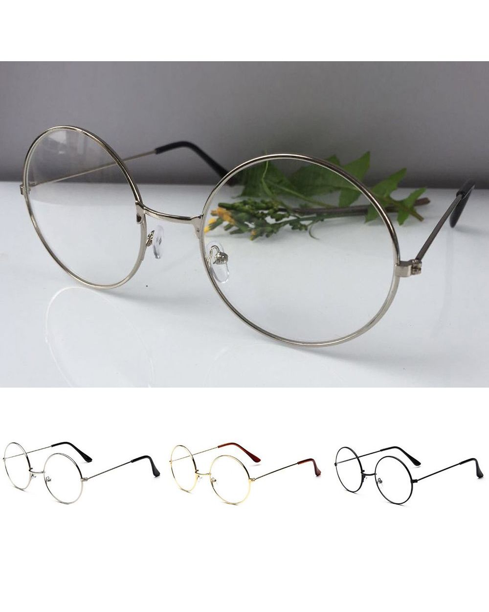 Fashion Vintage Retro Metal Frame Clear Lens Glasses Nerd Geek Eyewear Eyeglasses Oversized Round Circle Eye Glasses front-2
