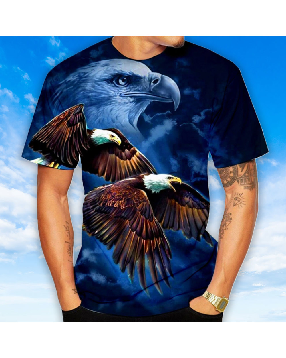Soaring Eagle 3D Print Men's T Shirt O Neck Short Sleeve Animal VG06 front-0
