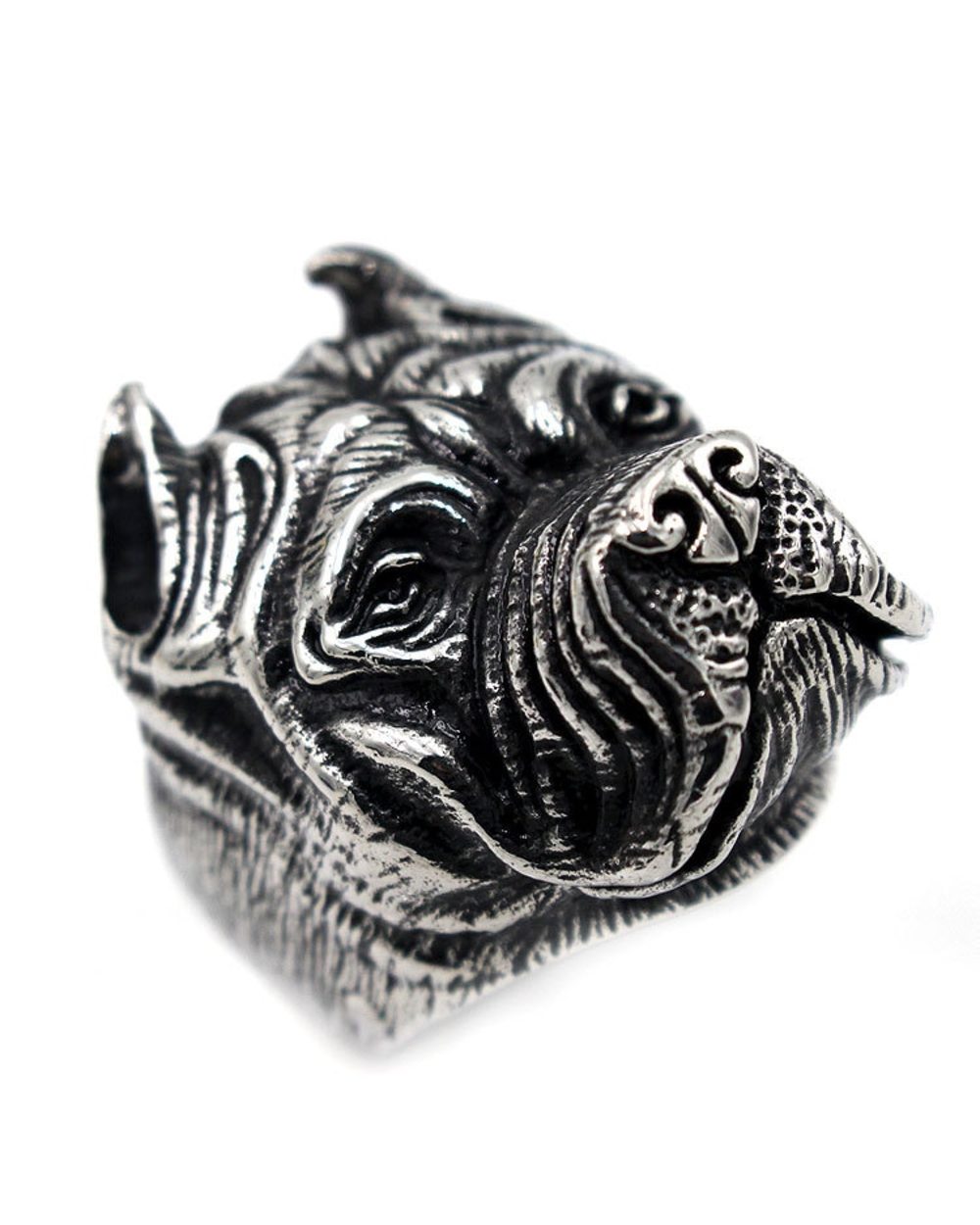 Exaggerated Ring Pit Bull Bulldog Dog Rings Men Personality Titanium Steel Animal Jewelry front-2