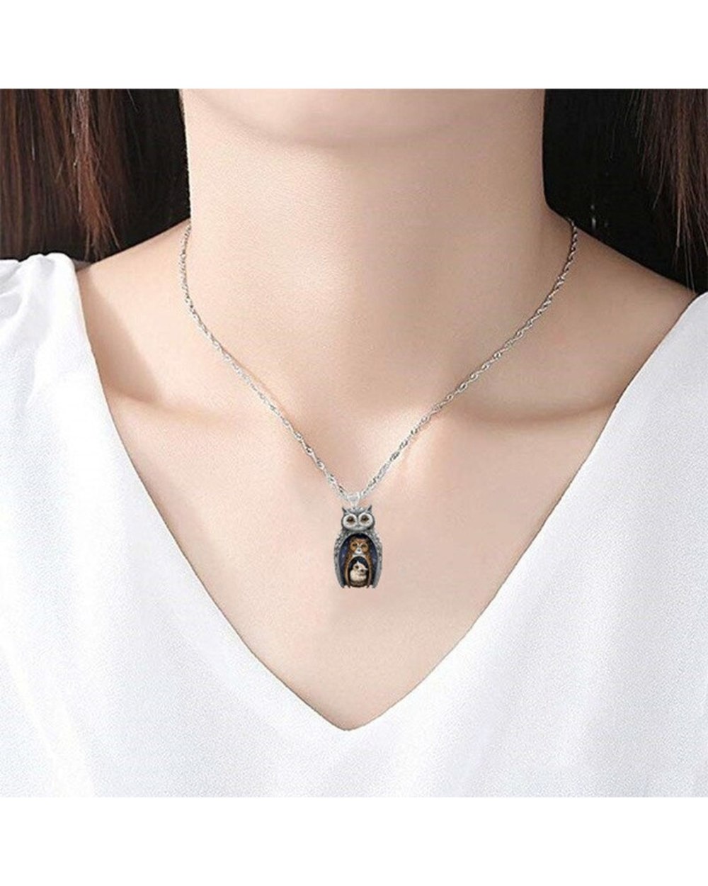 Fashion Owl Pendant Antique Silver Color Owl Elegant Lady Necklace Jewelry Accessories front-2