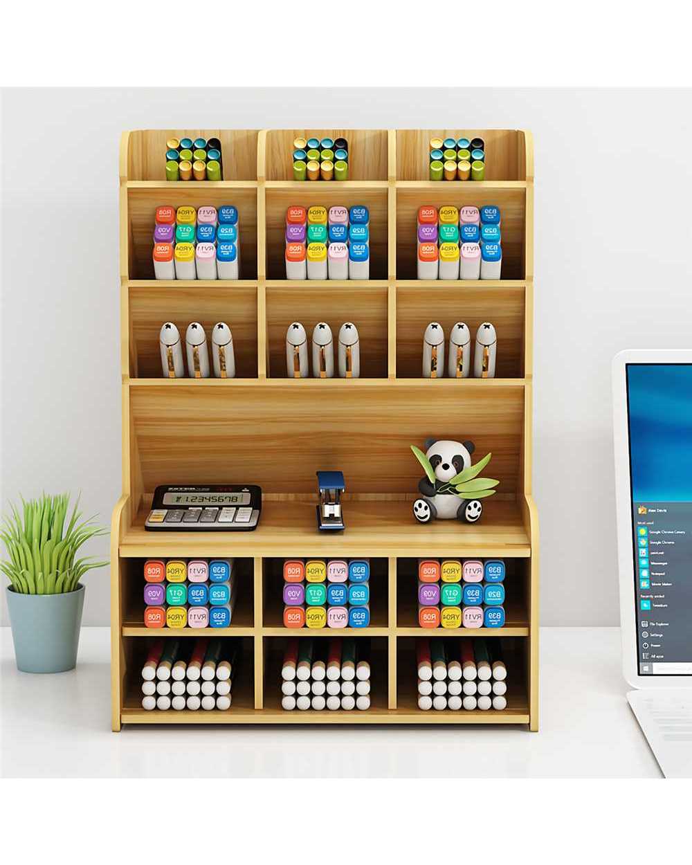 2021 Creative Multi-Function Wooden Desktop Pen Holder Office School Stationery Storage Stand Case Desk Pen Pencil Orga front-2