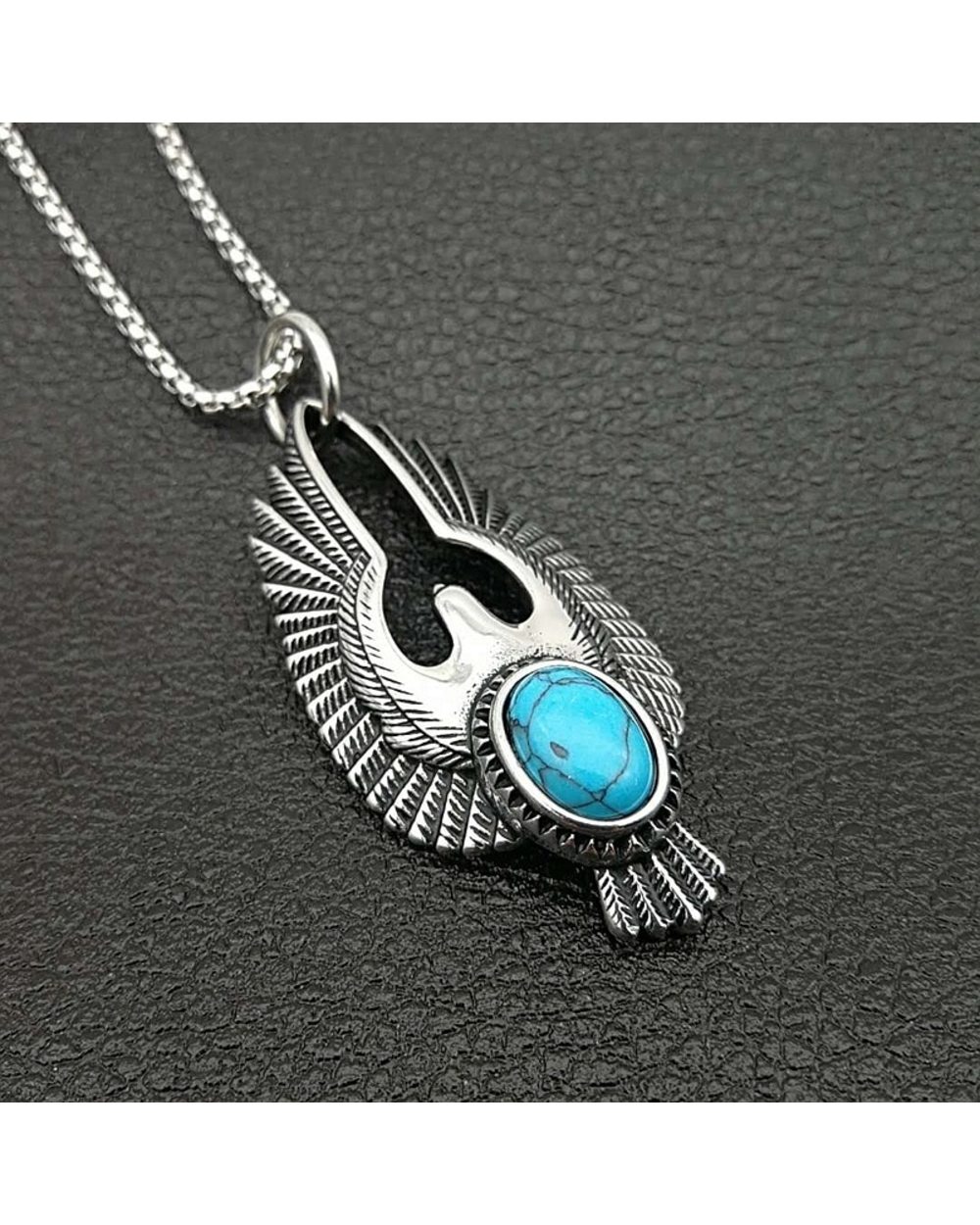 Mens Necklaces silver color green stone Flying Eagle Pendant Choker Male HipHop Fashion Animal Jewelry Accessories front-3