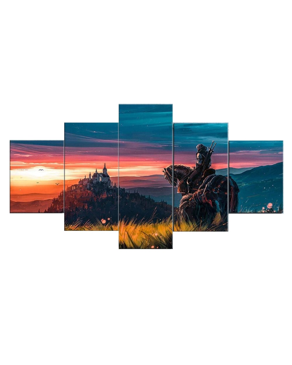 Wild Hunt Geralt of Rivia Picture Print Game 5 Panel Canvas Art Wall Decor front-2