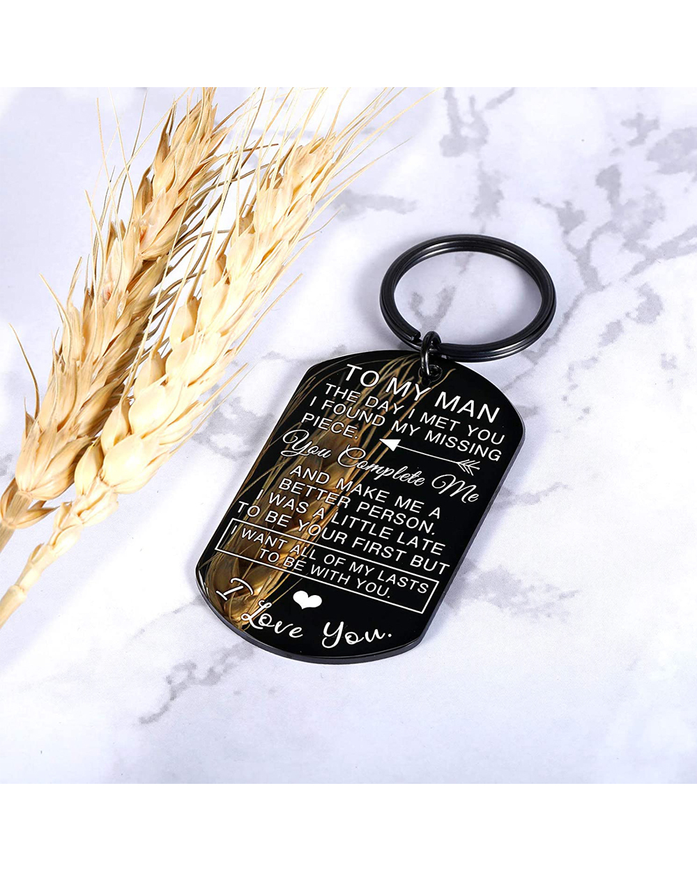 Keychain Birthday Gifts for Boyfriend Husband My Man My Soulmate I love you Couples Keyring for Man front-2