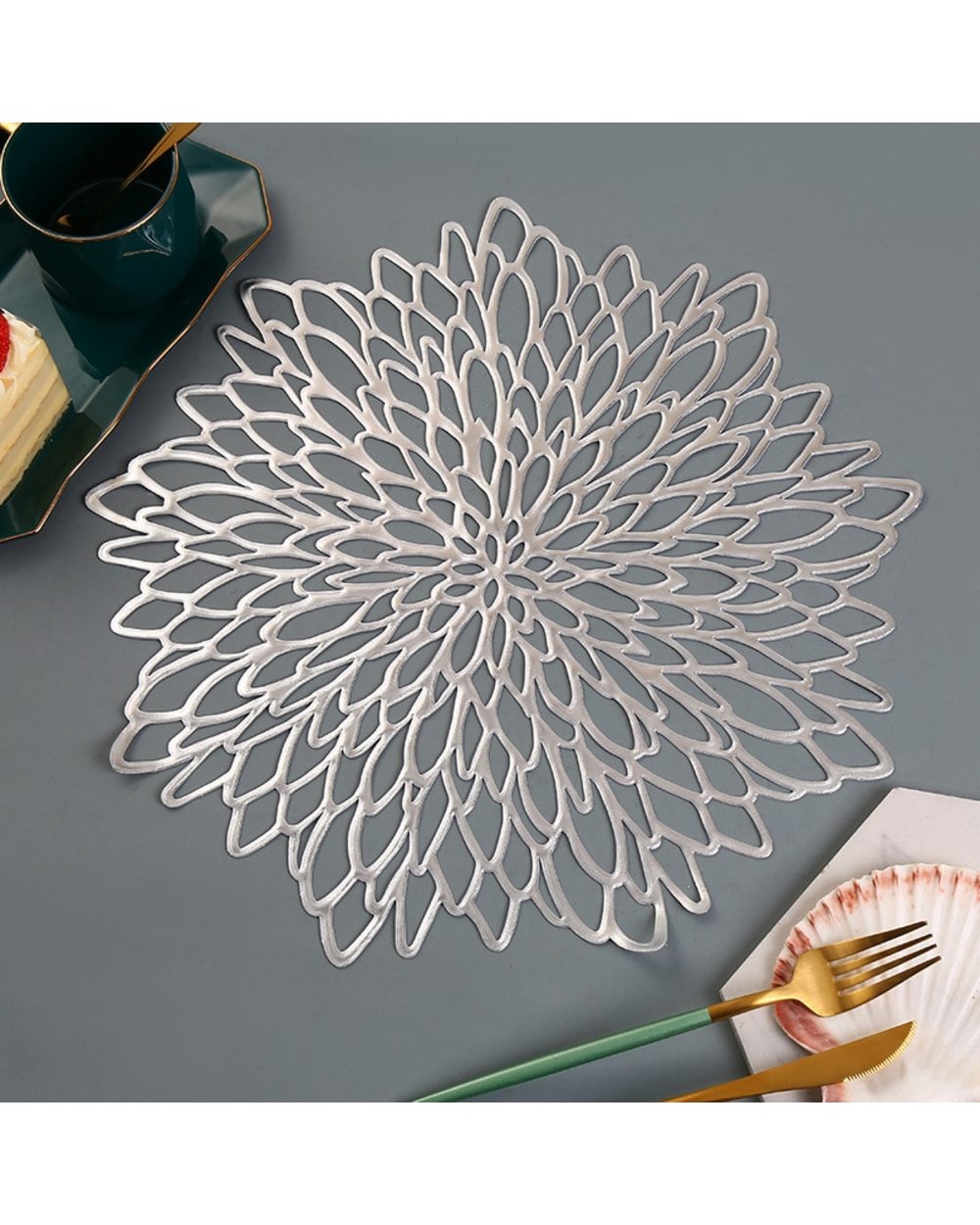 Table Mat Hibiscus Flower Bronzing PVC Placemat Coaster Pads Table Bowl Home Christmas Decor Heat Resistant front-5