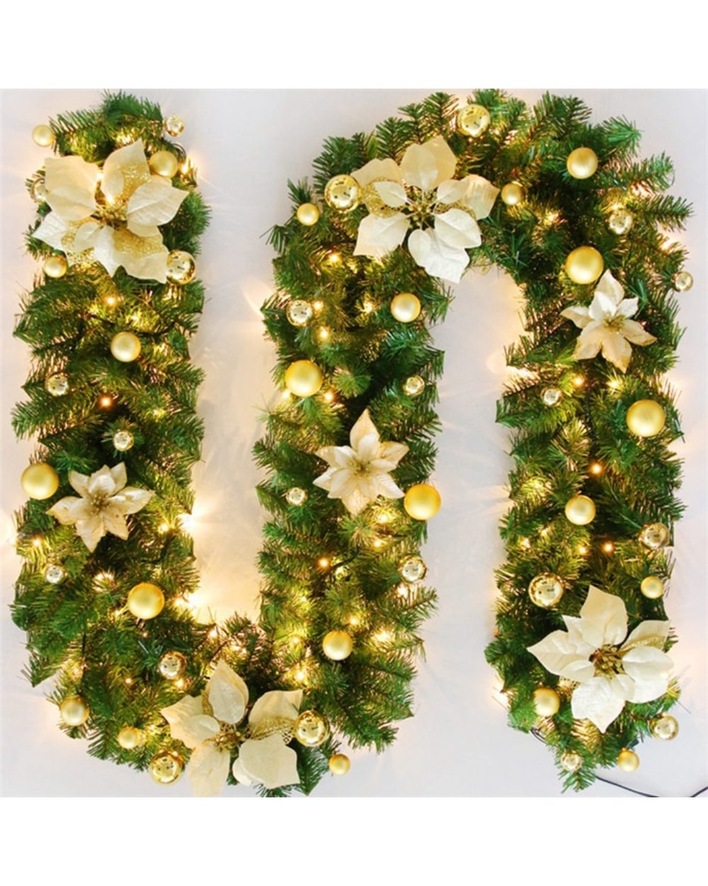 Fashionable Christmas Rattan wreath 2.7M LED Light Flower Light Strip ornament flower band holiday decoration front-3
