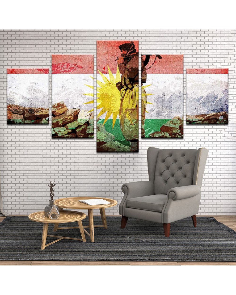 Kurdistan Soldier Flag Picture Print Abstract 5 Panel Canvas Art Wall Decor front-0