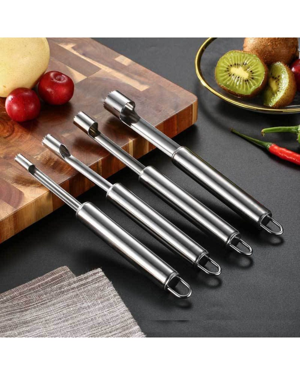 4PCS Set Stainless Steel Fruit Corer- Red Dates Apple Pear Corer Fruit Seed Core Remover front-4