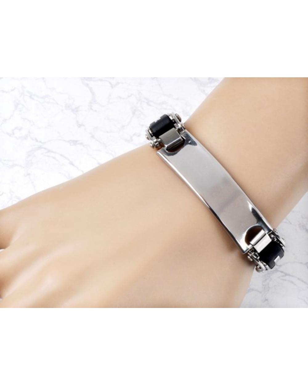 Stainless Steel Link Chain Bracelets Wristband Biker Motorcycle Black Silicone Bracelet front-3