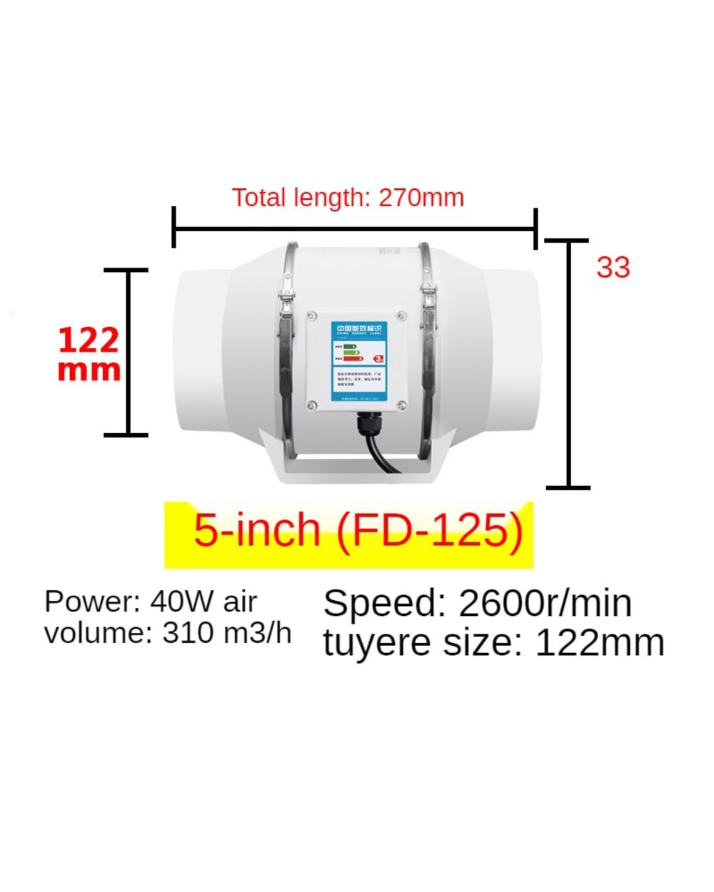 4/5/6 Inch Exhaust Fan Home Silent Inline Pipe Duct Fan Bathroom 220V Extractor Ventilation Kitchen Toilet Wall Air Cle front-4